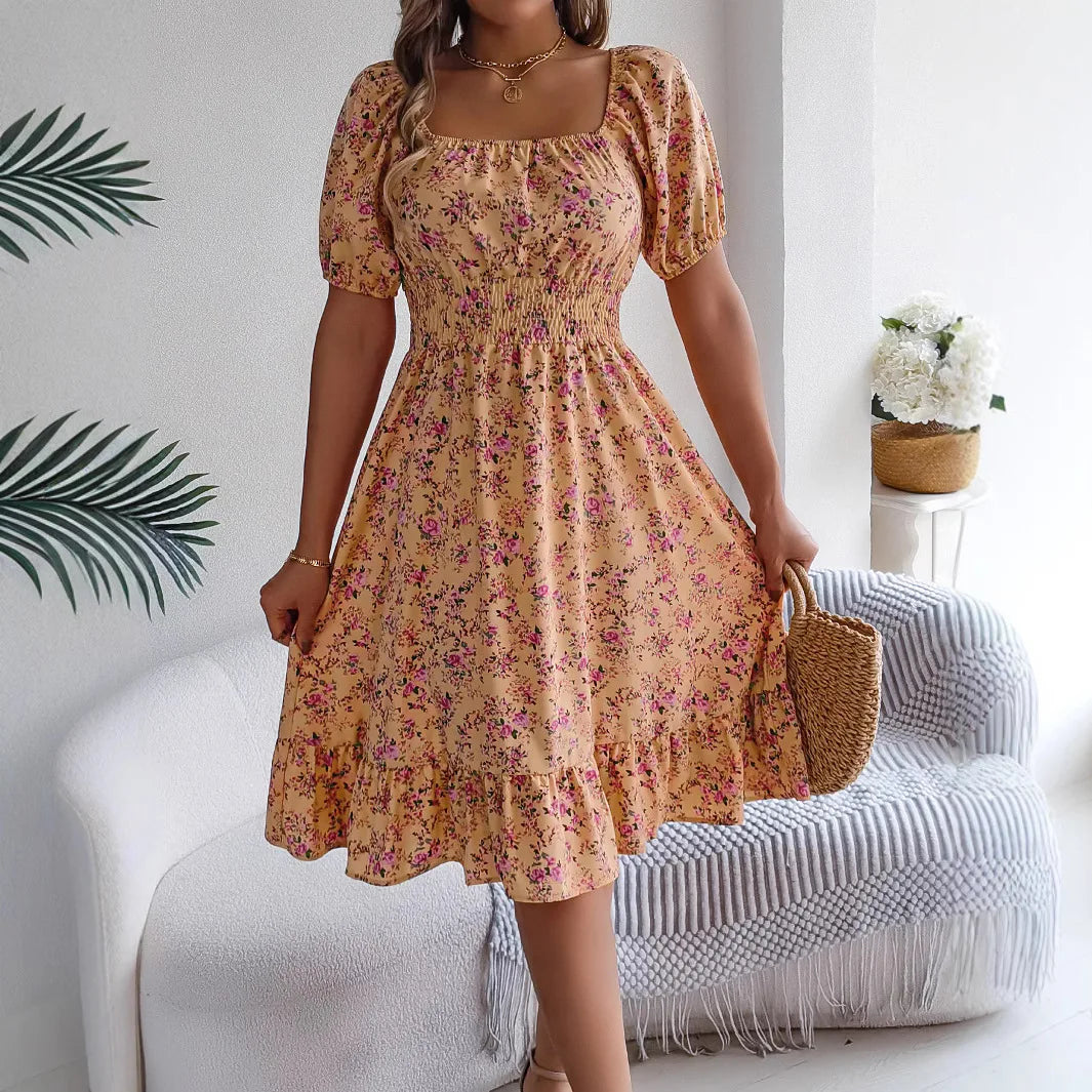 Women's Floral 3D Print Square Neck Dress